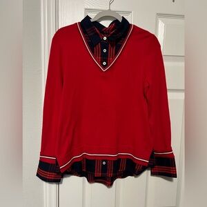 Tommy Hilfiger Red and Navy Button-Down Shirt